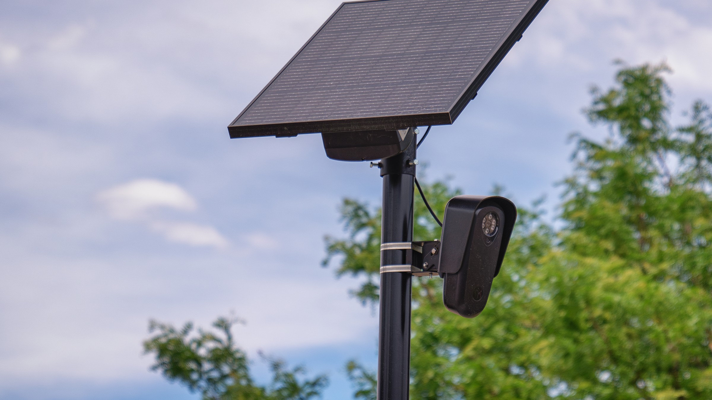 Flock Safety automated license plate reader camera mounted on a pole